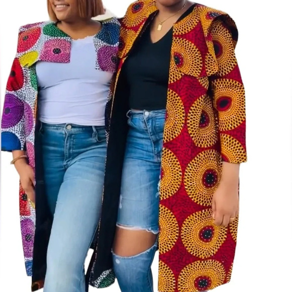 Kweenzyafrik Vintage Luxury Ankara Multi patterned  studded cape open jacket - Picture 8 of 17